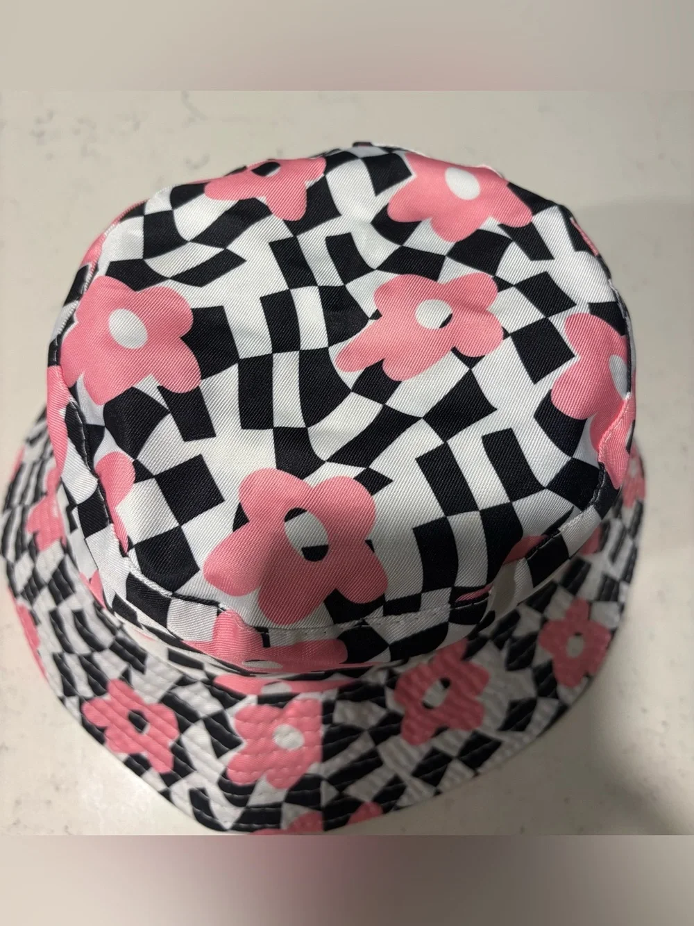 Pink Floral Check Bucket Hat - Women's Sun Hat